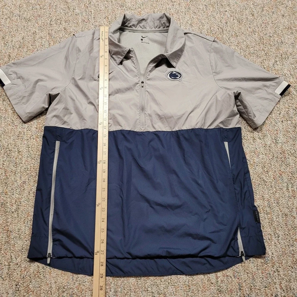 Nike Penn State Pullover Mens Large Grey Navy Blue On-Field Short Sleeve Jacket